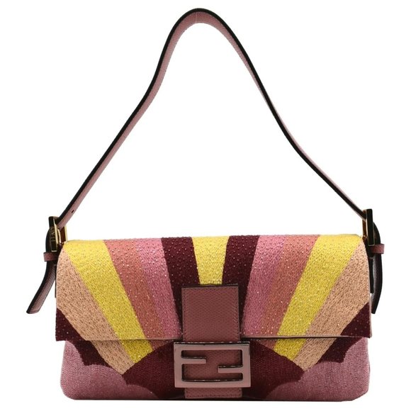 Fendi Handbags - FENDI  Baguette 1997 Satin Leather Shoulder Satchel Bag Multicolor